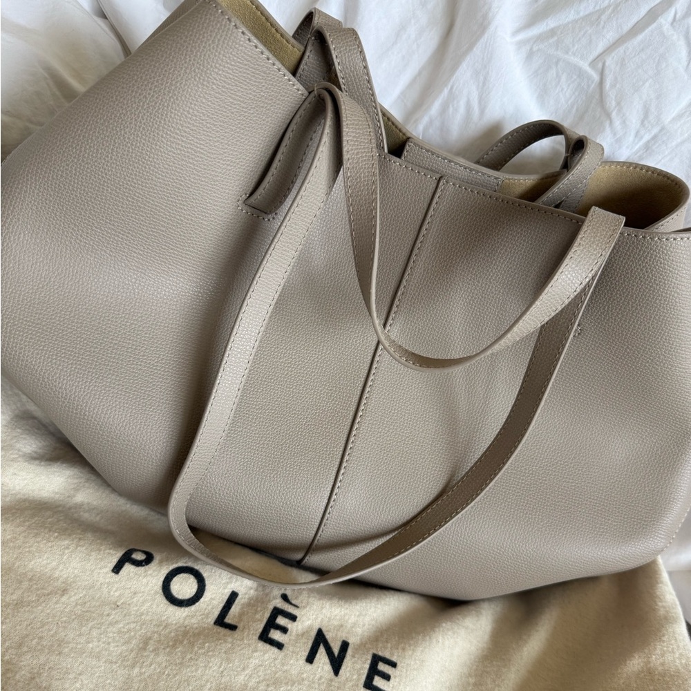 POLENE Elegant Taupe Leather Tote Bag